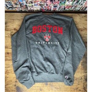 Boston University Champion Crewneck Sweatshirt Size Small Embroidered Crest Gray